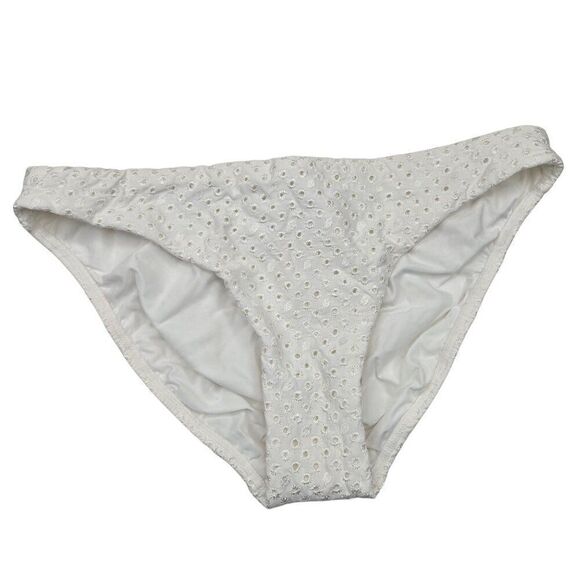 PilyQ White Eyelet Lace Bikini Bottom Womens M Swimwear New - Picture 1 of 4